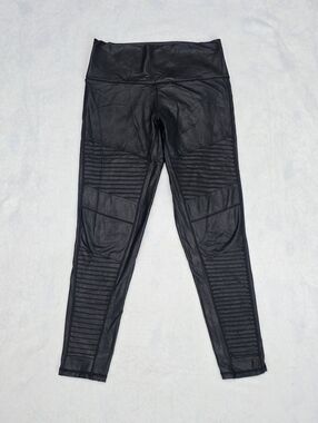 7 For All Mankind Moto Legging Black Faux Leather Pants Wide Waistband Sz Medium